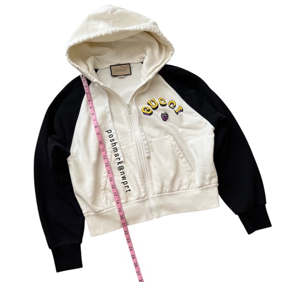 GUCCI 🍇 Hoodie Graphic Black Off White Yellow Zip Up Sweatshirt Logo S Small - Picture 12 of 15
